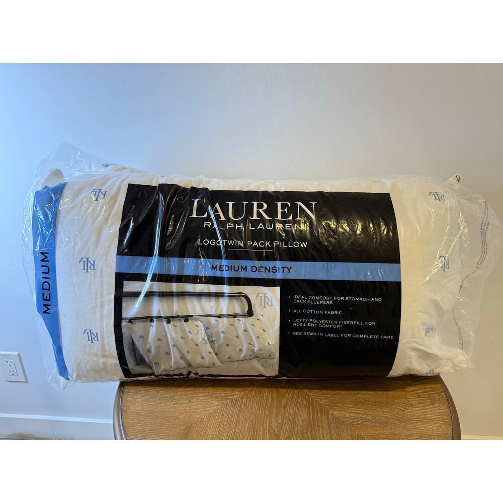 Lauren Ralph Lauren Logo Twin Pack Pillows Medium Density Standard NEW - Picture 4 of 5